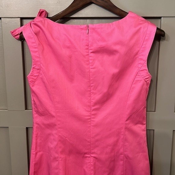 JAVIER Simorra Barcelona Hot Pink Barbie Shoulder Tie Dress Stretch Cotton Sz 4 - Picture 10 of 12
